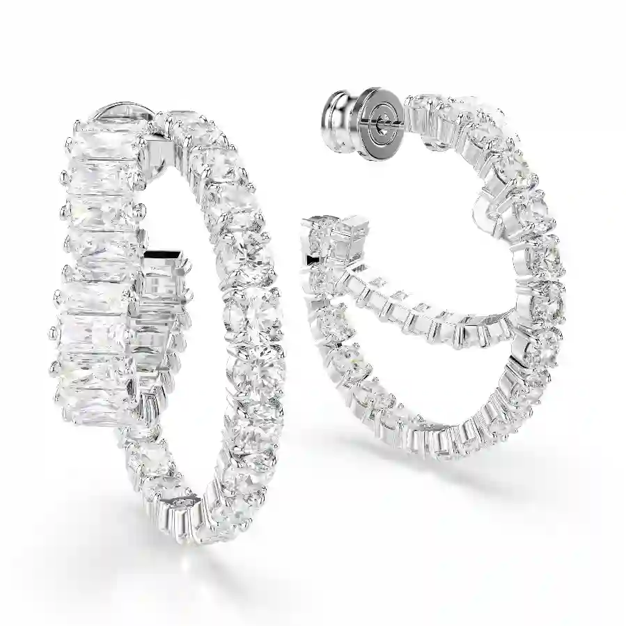 Resim Matrix halka küpeler, Karışık kesimler, Kalp, Beyaz, Rodyum kaplama