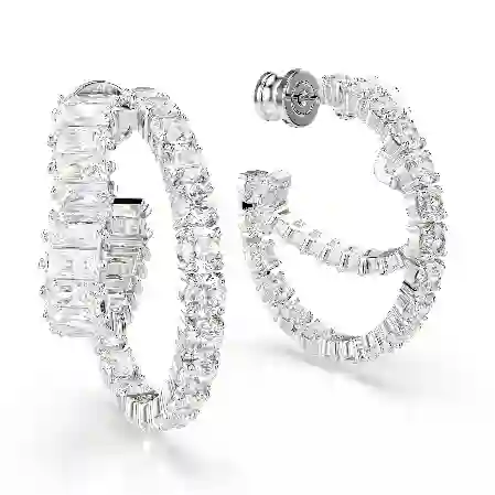 Resim Matrix halka küpeler, Karışık kesimler, Kalp, Beyaz, Rodyum kaplama