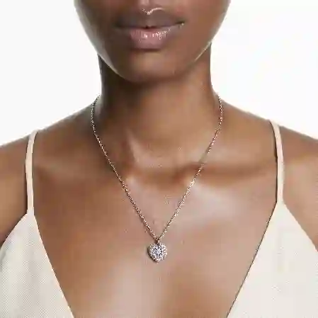 Resim Hyperbola Kolye, Kalp, Beyaz, Rodyum kaplama