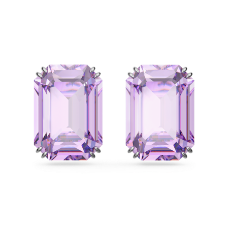 Resim Millenia düğme Küpeler, Sekizgen kesim, Mor, Rodyum kaplama