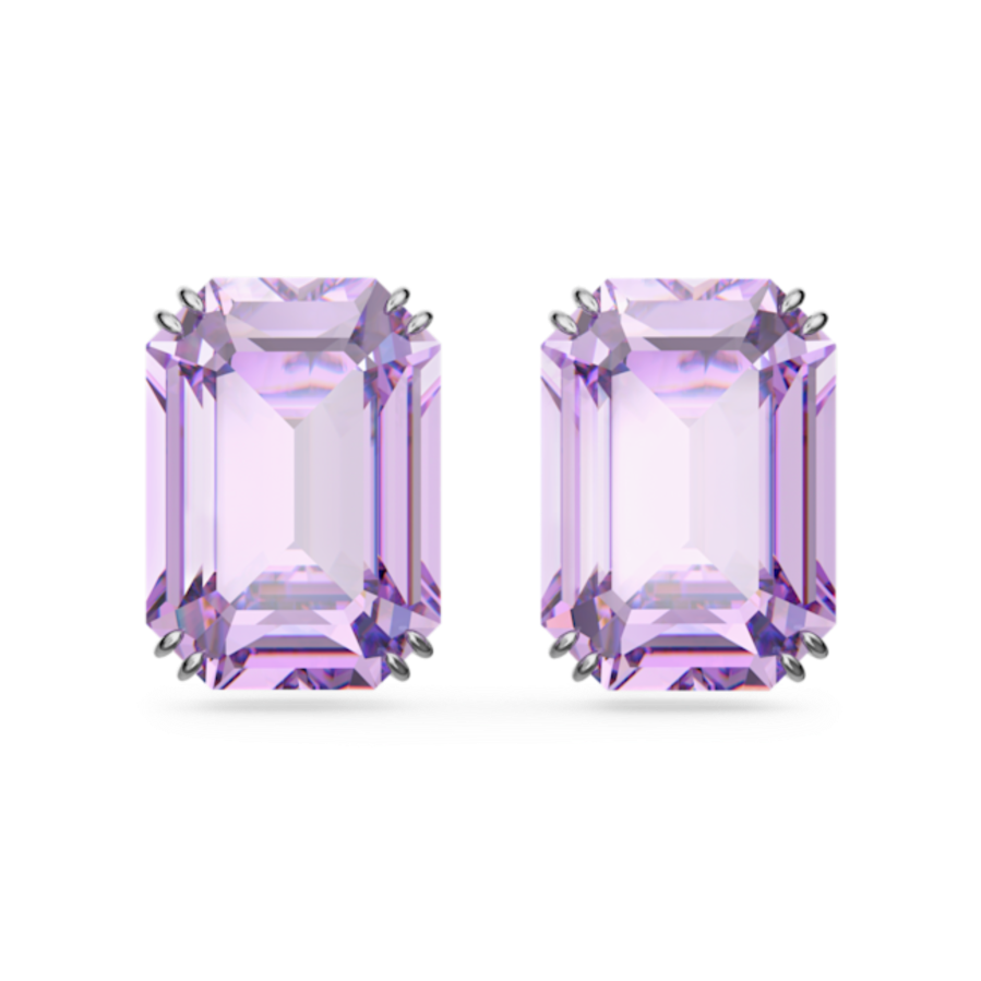 Resim Millenia düğme Küpeler, Sekizgen kesim, Mor, Rodyum kaplama