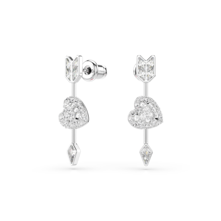 Resim Idyllia damla küpeler, Karışık kesimler, Oklu kalp, Beyaz, Rodyum kaplama