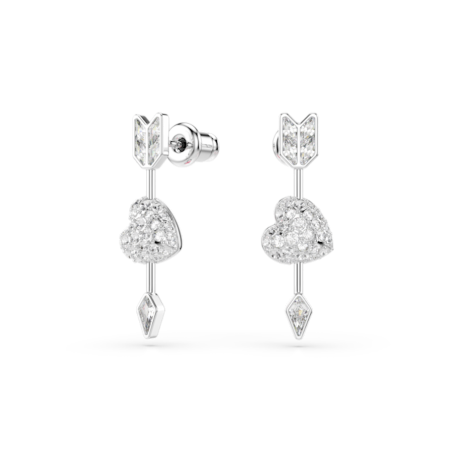 Resim Idyllia damla küpeler, Karışık kesimler, Oklu kalp, Beyaz, Rodyum kaplama