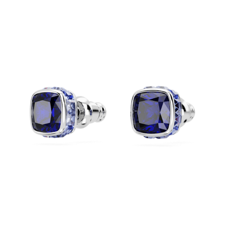 Resim Birthstone düğme Küpeler, Kare kesim, Eylül, Mavi, Rodyum kaplama