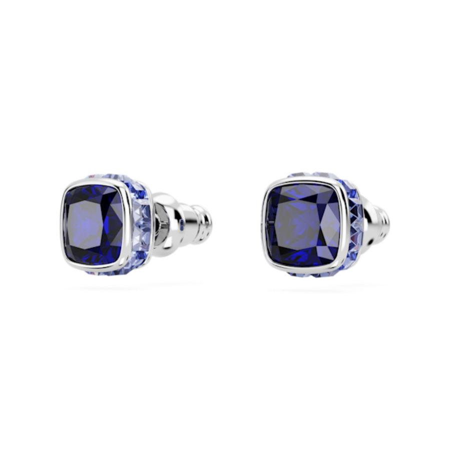 Resim Birthstone düğme Küpeler, Kare kesim, Eylül, Mavi, Rodyum kaplama