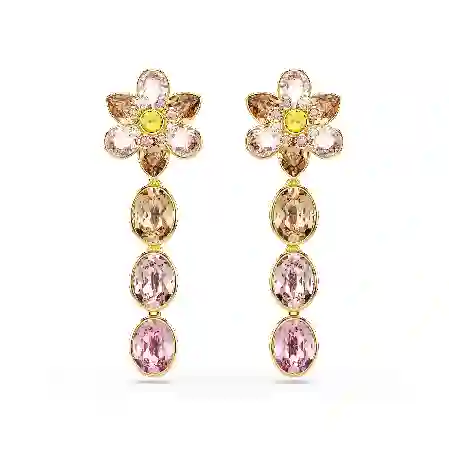 Resim Idyllia damla küpeler, Karışık kesimler, Çiçek, Çok renkli, Altın rengi kaplama