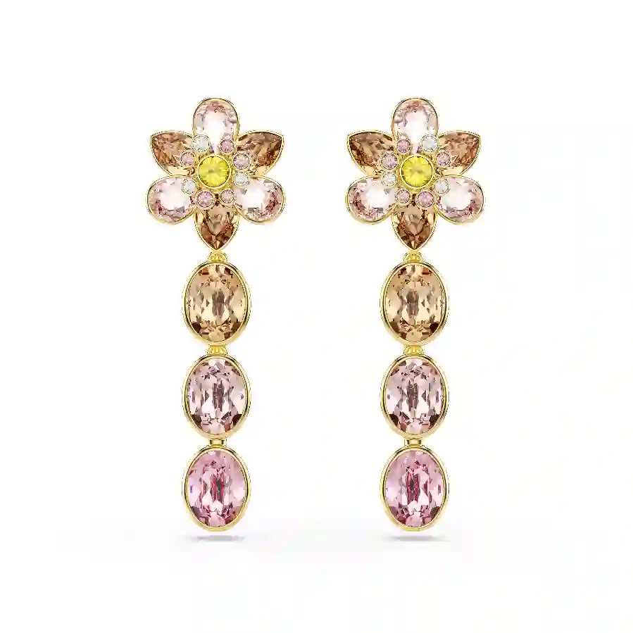 Resim Idyllia damla küpeler, Karışık kesimler, Çiçek, Çok renkli, Altın rengi kaplama