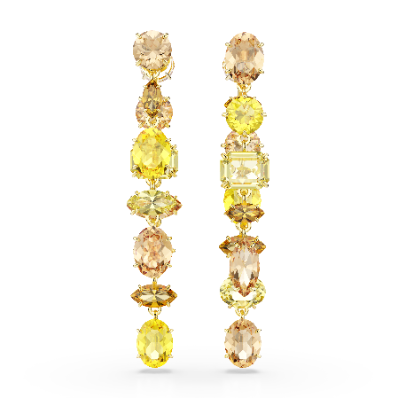 Resim Gema damla küpeler, Asimetrik tasarım, Karışık kesimler, Uzun, Sarı, Altın rengi kaplama