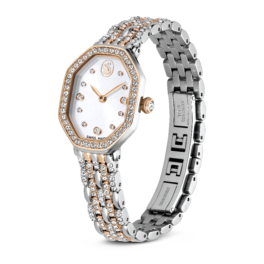 Resim Dextera Octagon Saat, İsviçre Üretimi, Metal bileklik, Gümüş Rengi, Pembe altın rengi yüzey