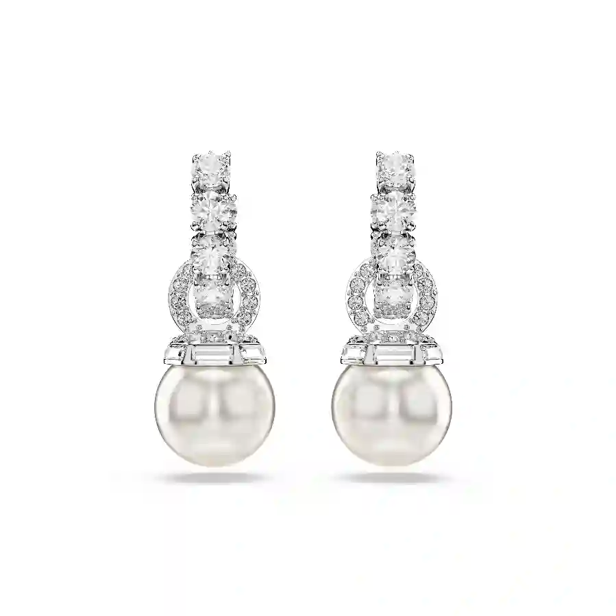 Resim Matrix damla küpeler, Kristal inci, Yuvarlak kesim, Beyaz, Rodyum kaplama