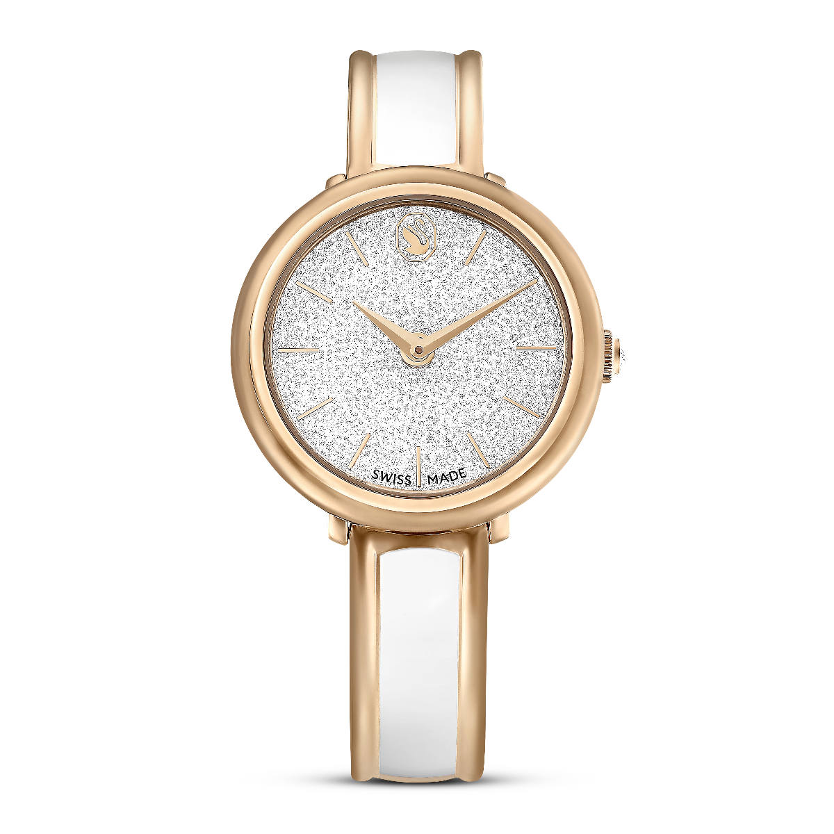 Resim Crystalline Bangle Saat, İsviçre Üretimi, Metal bileklik, Beyaz, Pembe altın rengi yüzey