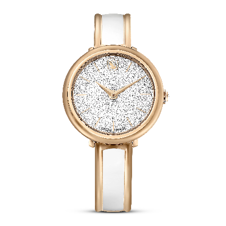 Resim Crystalline Bangle Saat, İsviçre Üretimi, Metal bileklik, Beyaz, Pembe altın rengi yüzey