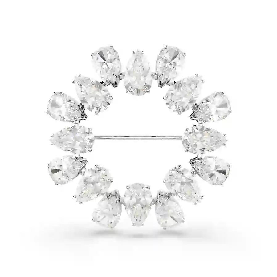 Resim Matrix Broş, Armut kesim, Beyaz, Rodyum kaplama