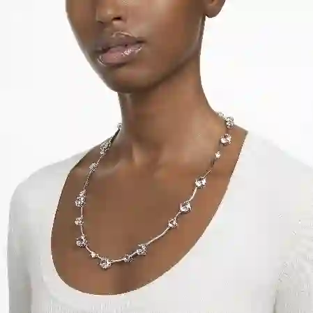 Resim Constella Kolye, Karışık yuvarlak kesimler, Beyaz, Rodyum kaplama