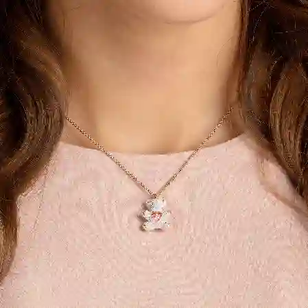 Resim Teddy Kolye, Ayıcık, Beyaz, Pembe altın rengi kaplama