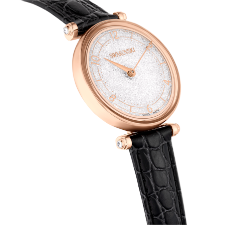 Resim Crystalline wonder Saat, İsviçre Üretimi, Deri kayış, Siyah, Pembe altın rengi yüzey