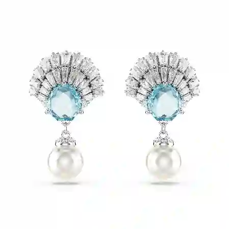 Resim Idyllia damla küpeler, Kristal inci, Deniz Kabuğu, Mavi, Rodyum kaplama