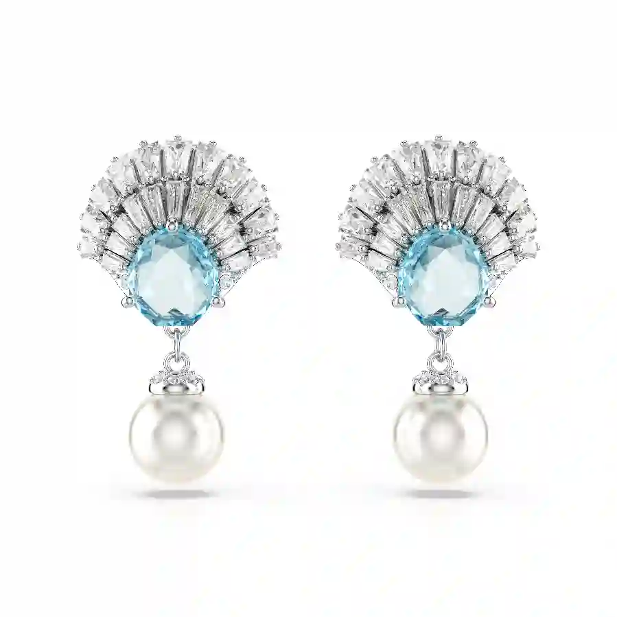 Resim Idyllia damla küpeler, Kristal inci, Deniz Kabuğu, Mavi, Rodyum kaplama