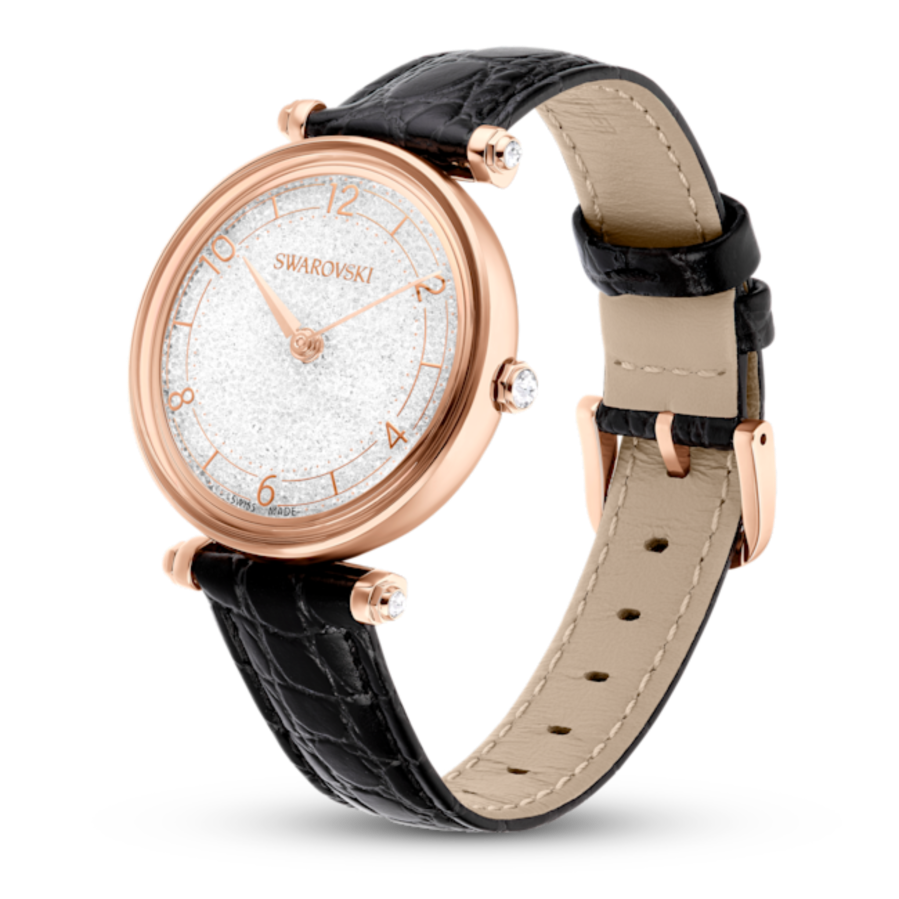 Resim Crystalline wonder Saat, İsviçre Üretimi, Deri kayış, Siyah, Pembe altın rengi yüzey