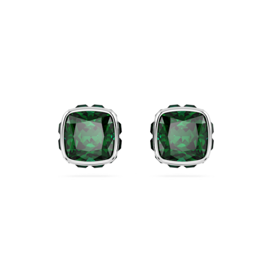 Resim Birthstone düğme Küpeler, Kare kesim, Mayıs, Yeşil, Rodyum kaplama