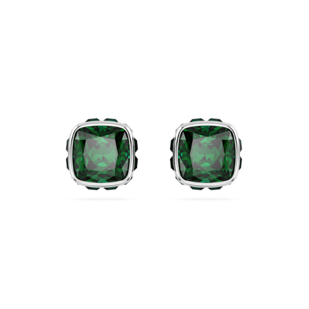 Resim Birthstone düğme Küpeler, Kare kesim, Mayıs, Yeşil, Rodyum kaplama