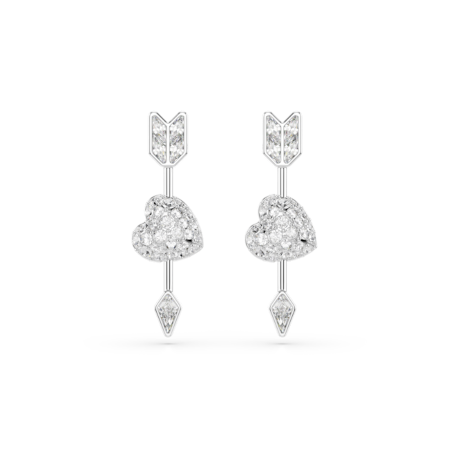 Resim Idyllia damla küpeler, Karışık kesimler, Oklu kalp, Beyaz, Rodyum kaplama