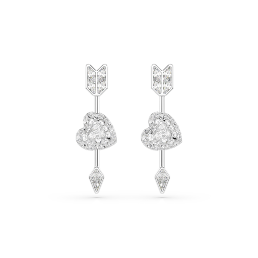 Resim Idyllia damla küpeler, Karışık kesimler, Oklu kalp, Beyaz, Rodyum kaplama