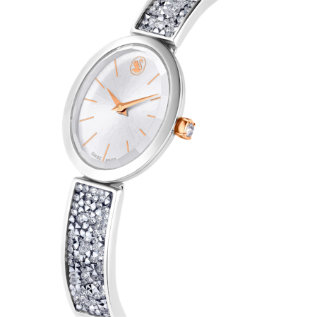 Resim Crystal Rock oval Saat, İsviçre Üretimi, Kristal bileklik, Beyaz, Paslanmaz çelik