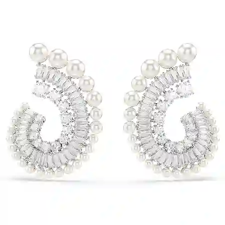 Resim Ariana Grande x Swarovski damla küpeler, Kristal inci, Karışık kesimler, Beyaz, Rodyum kaplama