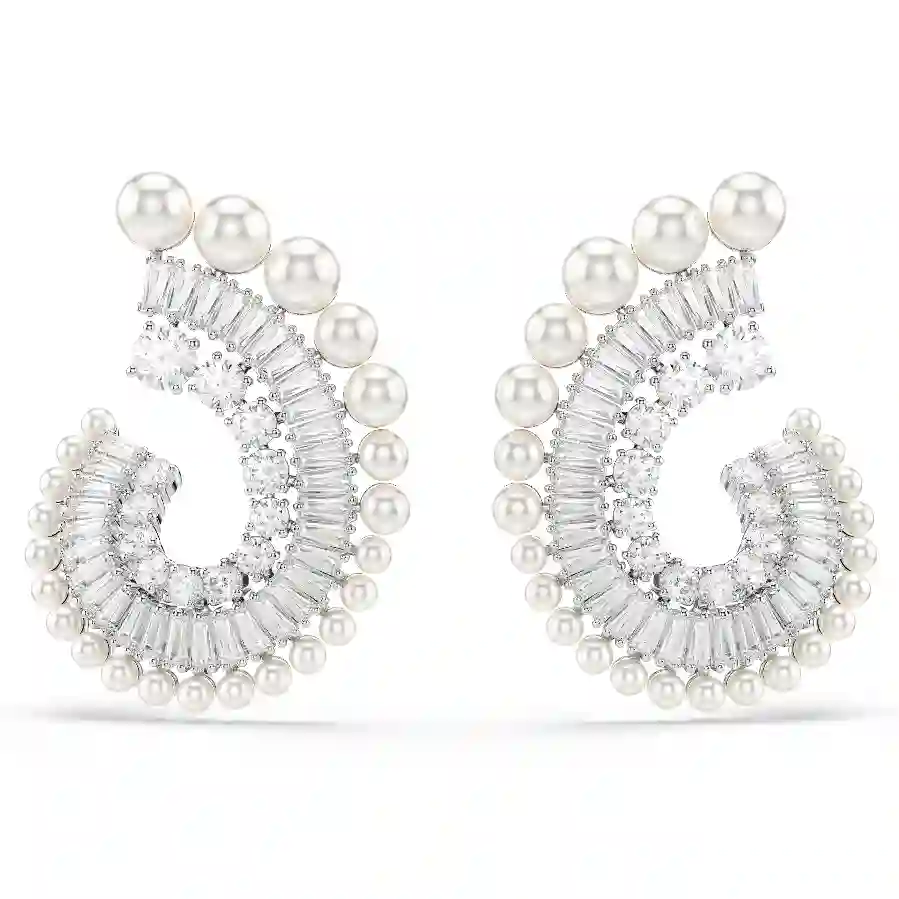 Resim Ariana Grande x Swarovski damla küpeler, Kristal inci, Karışık kesimler, Beyaz, Rodyum kaplama