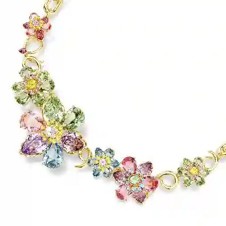 Resim Idyllia Kolye, Karışık kesimler, Çiçek, Çok renkli, Altın rengi kaplama