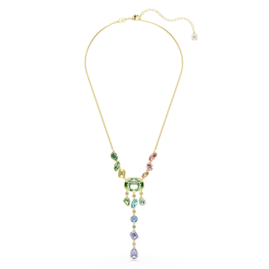 Resim Gema Y-Kolye, Karışık kesimler, Çok renkli, Altın rengi kaplama