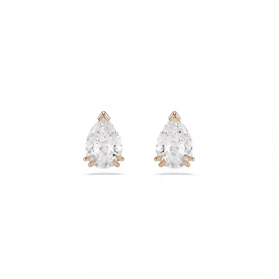 Resim Stilla düğme Küpeler, Armut kesim, Beyaz, Pembe altın rengi kaplama