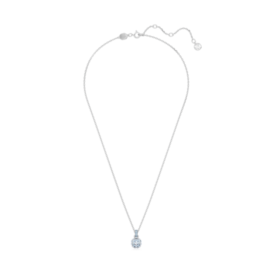 Resim Birthstone Kolye, Kare kesim, Mart, Mavi, Rodyum kaplama