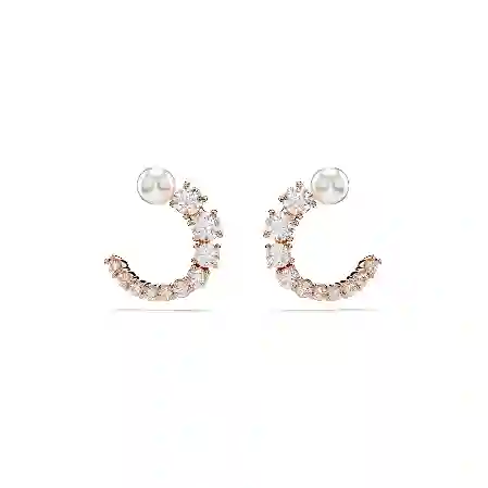 Resim Matrix halka küpeler, Kristal inci, Yuvarlak kesim, Beyaz, Pembe altın rengi kaplama