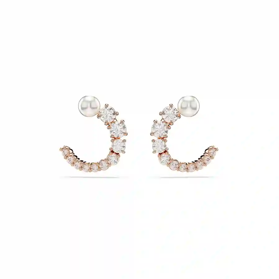 Resim Matrix halka küpeler, Kristal inci, Yuvarlak kesim, Beyaz, Pembe altın rengi kaplama