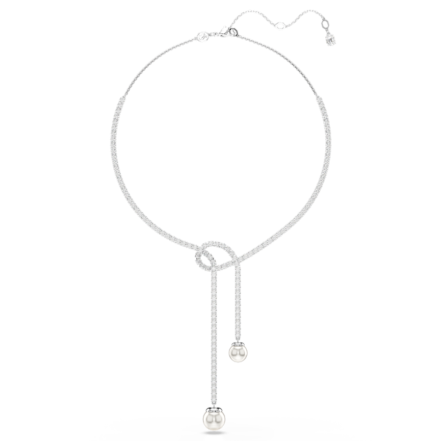 Resim Matrix Y-Kolye, Kristal inci, Yuvarlak kesim, Beyaz, Rodyum kaplama