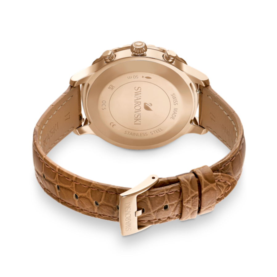 Resim Octea lux chrono Saat, İsviçre Üretimi, Deri kayış, Kahverengi, Altın rengi yüzey