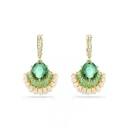 Resim Idyllia damla küpeler, Karışık kesimler, Deniz Kabuğu, Yeşil, Altın rengi kaplama