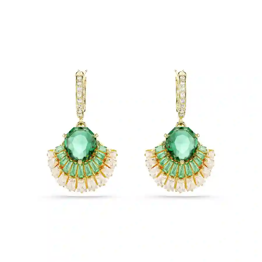 Resim Idyllia damla küpeler, Karışık kesimler, Deniz Kabuğu, Yeşil, Altın rengi kaplama