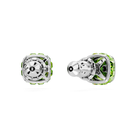 Resim Birthstone düğme Küpeler, Kare kesim, Ağustos, Yeşil, Rodyum kaplama