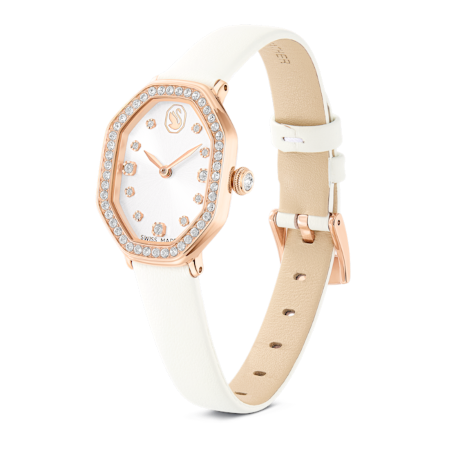 Resim Dextera octagon Saat, İsviçre Üretimi, Deri kayış, Beyaz, Pembe altın rengi yüzey