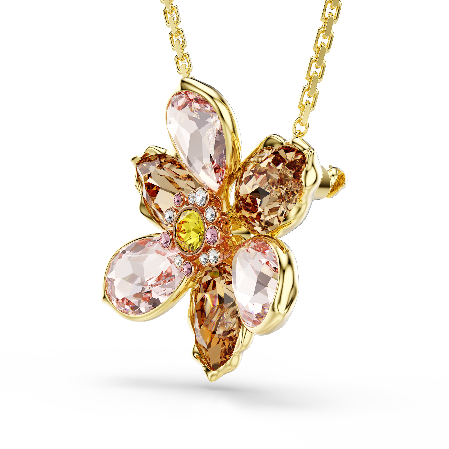 Resim Idyllia Kolye ve broş, Karışık kesimler, Çiçek, Çok renkli, Altın rengi kaplama