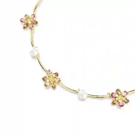 Resim Idyllia Kolye, Kristal inci, Karışık kesimler, Çiçek, Çok renkli, Altın rengi kaplama