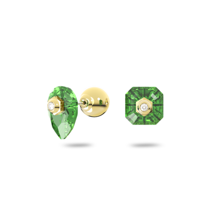 Resim Numina düğme Küpeler, Asimetrik tasarım, Karışık kesimler, Yeşil, Altın rengi kaplama