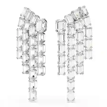 Resim Millenia Klipsli Küpeler, Sekizgen kesim, Avize, Beyaz, Rodyum kaplama