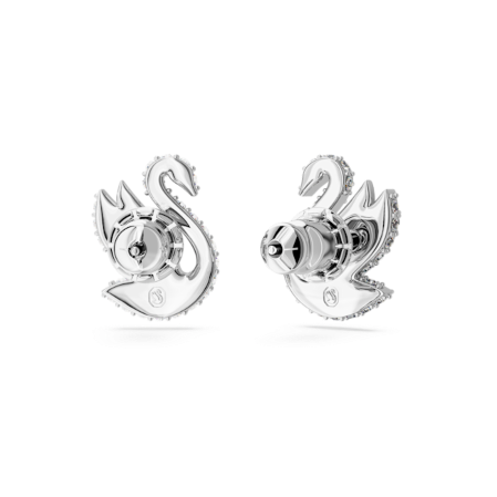 Resim Swarovski Iconic Swan düğme Küpeler, Kuğu, Beyaz, Rodyum kaplama