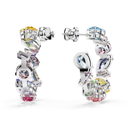 Resim Gema halka küpeler, Asimetrik tasarım, Karışık kesimler, Küçük, Çok renkli, Rodyum kaplama