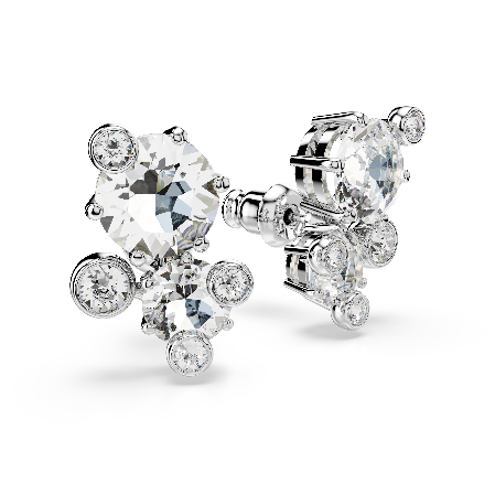 Resim Constella düğme Küpeler, Yuvarlak kesim, Beyaz, Rodyum kaplama