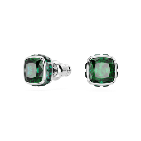 Resim Birthstone düğme Küpeler, Kare kesim, Mayıs, Yeşil, Rodyum kaplama